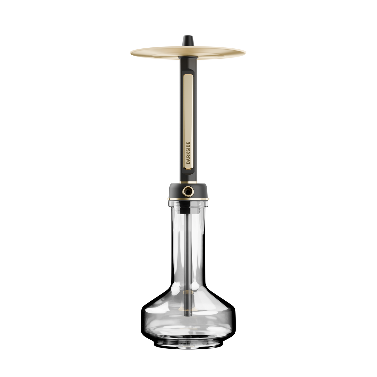 Darkside Pro Black Gold shisha full assembly with clear glass base, front view, image 5 of 11