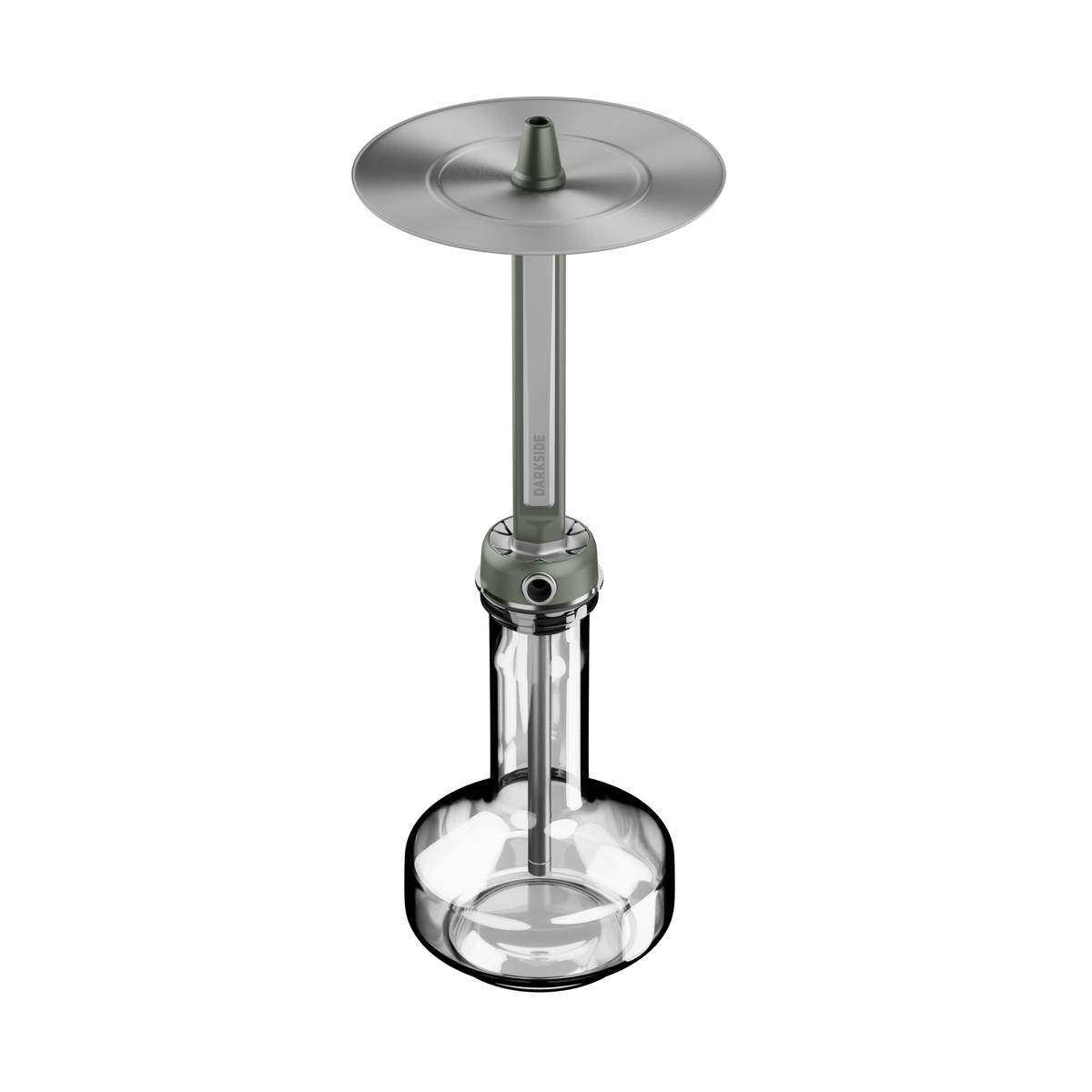 Darkside Pro shisha stem in green chrome mounted on a clear glass flask, full side view, image 3 of 11