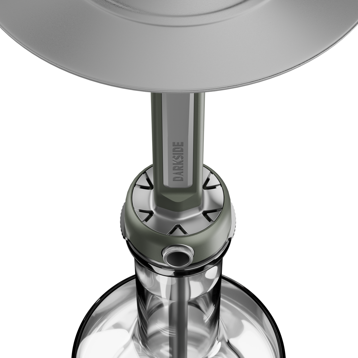 Darkside Pro tray and connector in green chrome shown together above a clear glass flask, image 9 of 11