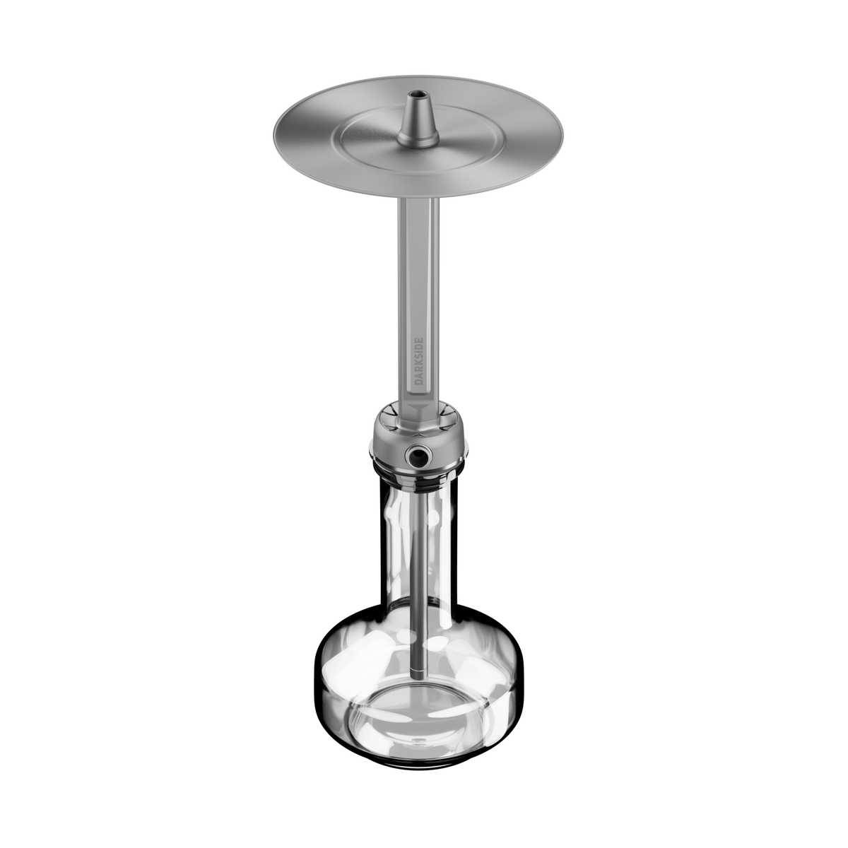 Darkside Pro shisha grey chrome stem and tray fitted to clear glass base, image 3 of 11
