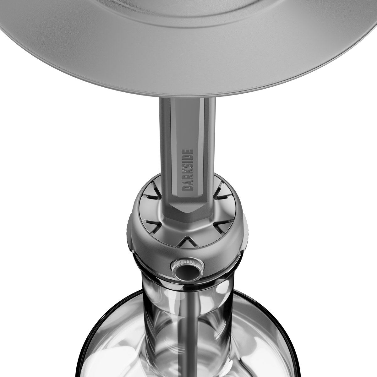 Darkside Pro shisha grey chrome connector viewed above glass base, image 9 of 11