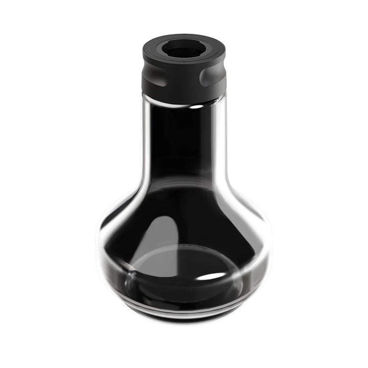 Darkside Evo base in bell-shaped grey glass with a black click collar on the neck, front view