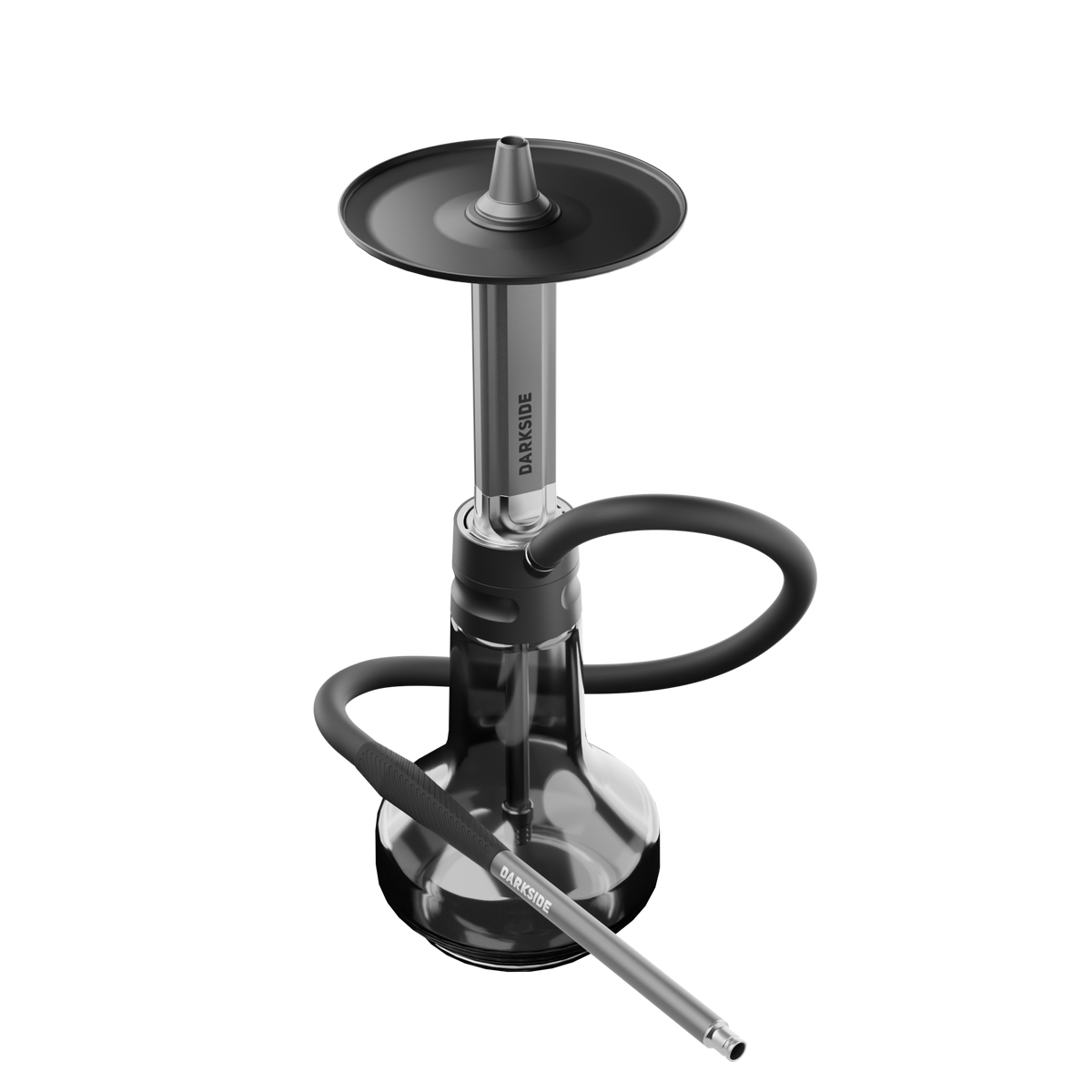 Darkside EVO Grey shisha fully assembled with hose and mouthpiece on white background, image 2 of 9