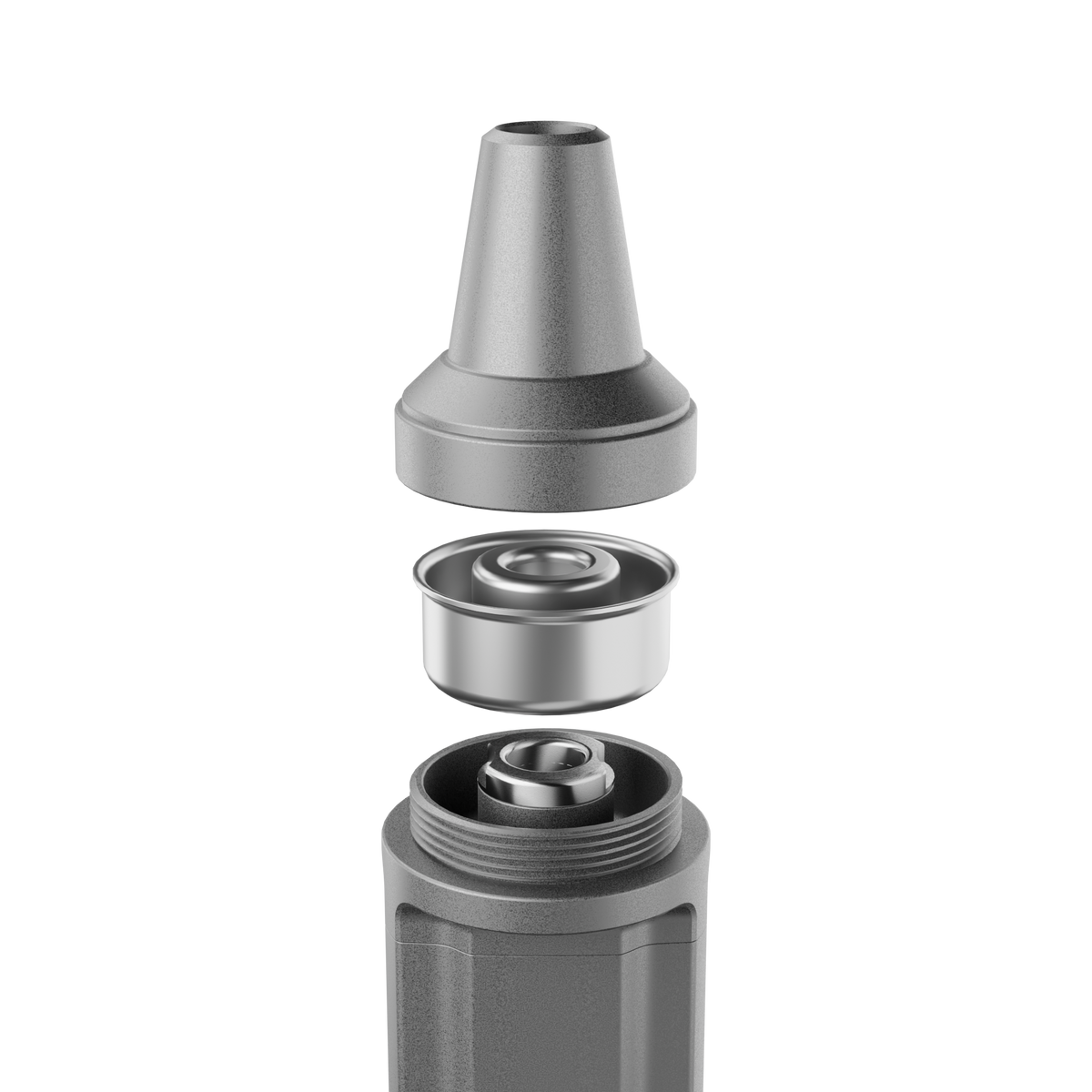 Darkside EVO Grey shisha coal plate cone shown exploded with its metal insert and base, image 7 of 9