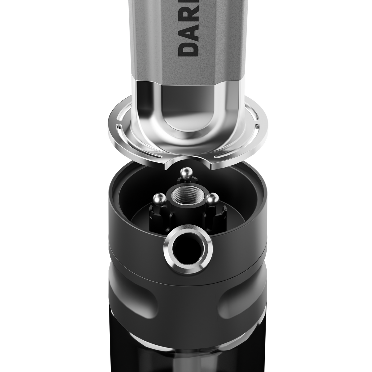 Darkside EVO Grey shisha click-system connector showing stem fitting and base locking mechanism, image 9 of 9