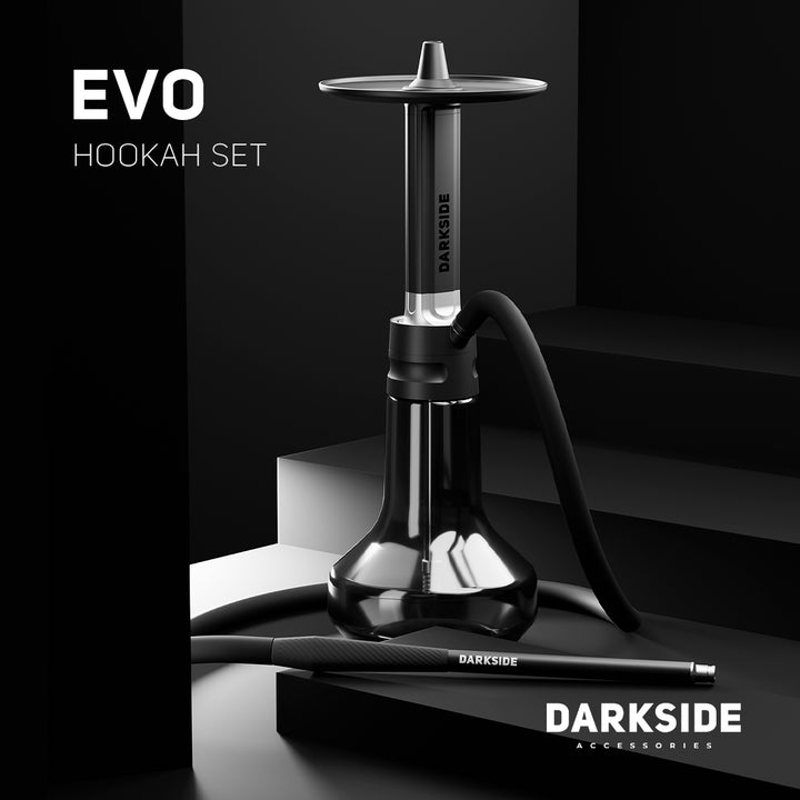 Darkside EVO shisha assembled on a dark staged backdrop with brand and model overlay