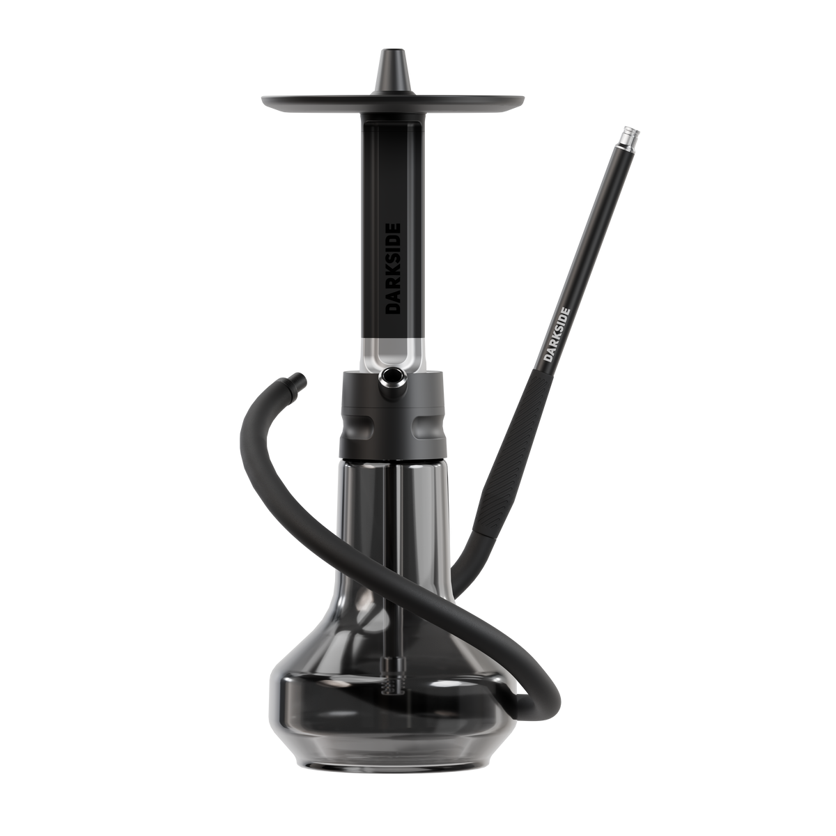 Darkside EVO shisha fully assembled with hose and mouthpiece on a plain white background, image 10 of 12