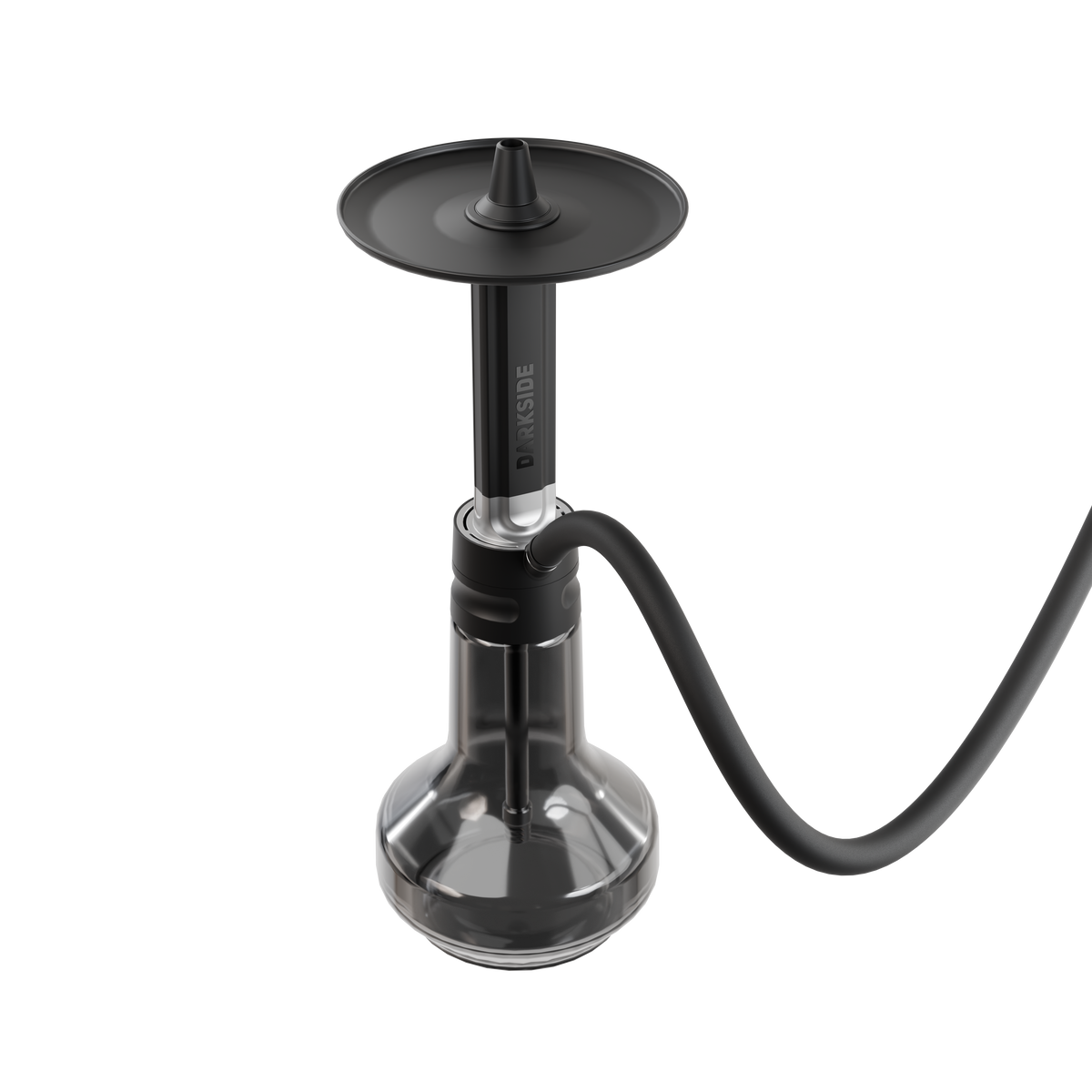Darkside EVO shisha stem and base with the black hose extending to the side on white, image 3 of 12