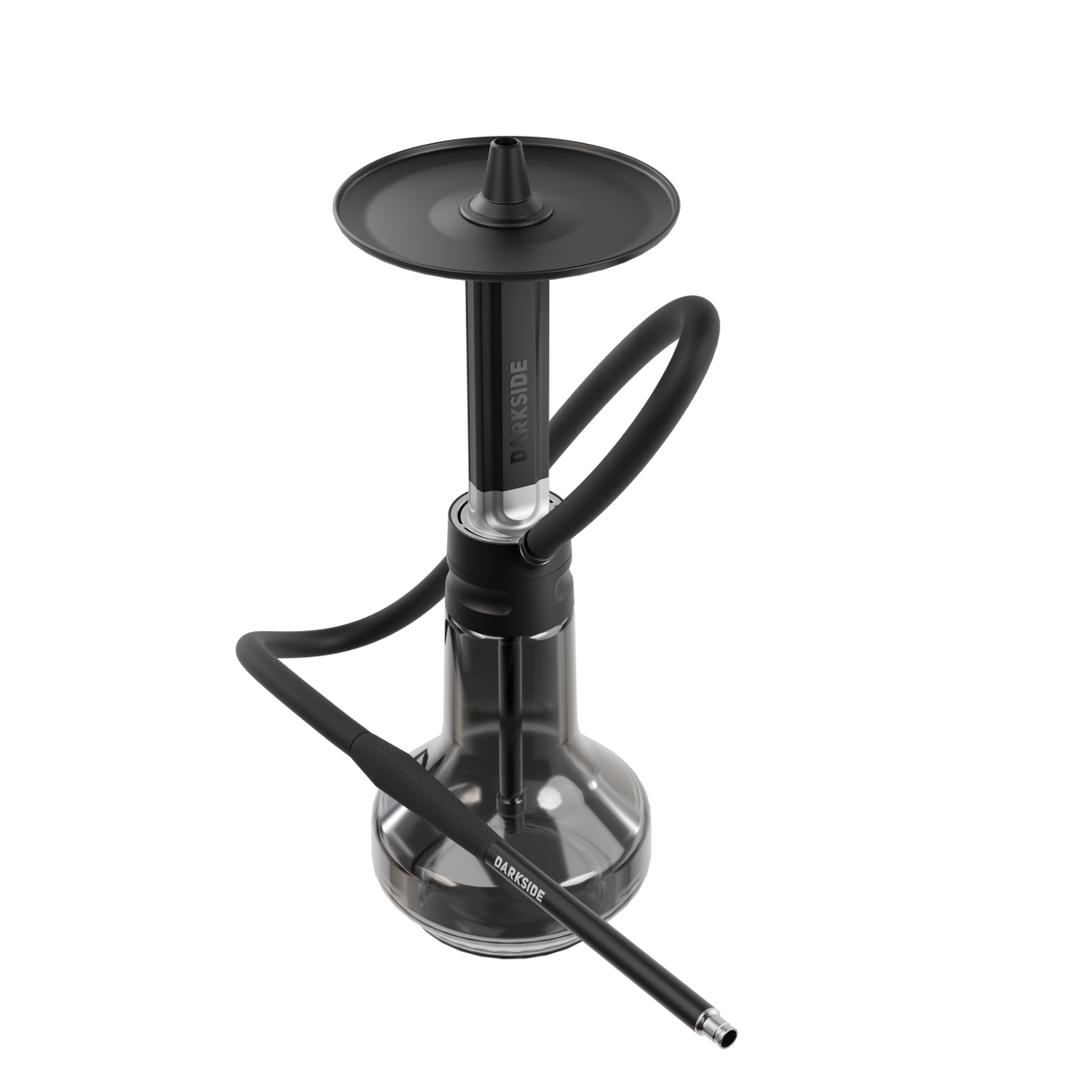 Darkside EVO shisha shown at an angle with hose and mouthpiece resting near the base, image 5 of 12