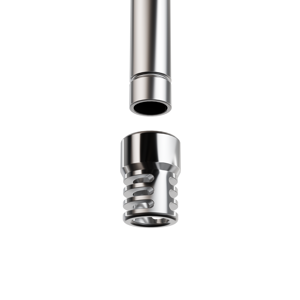 Darkside EVO shisha stem end and stainless diffuser piece shown separated on white, image 9 of 12