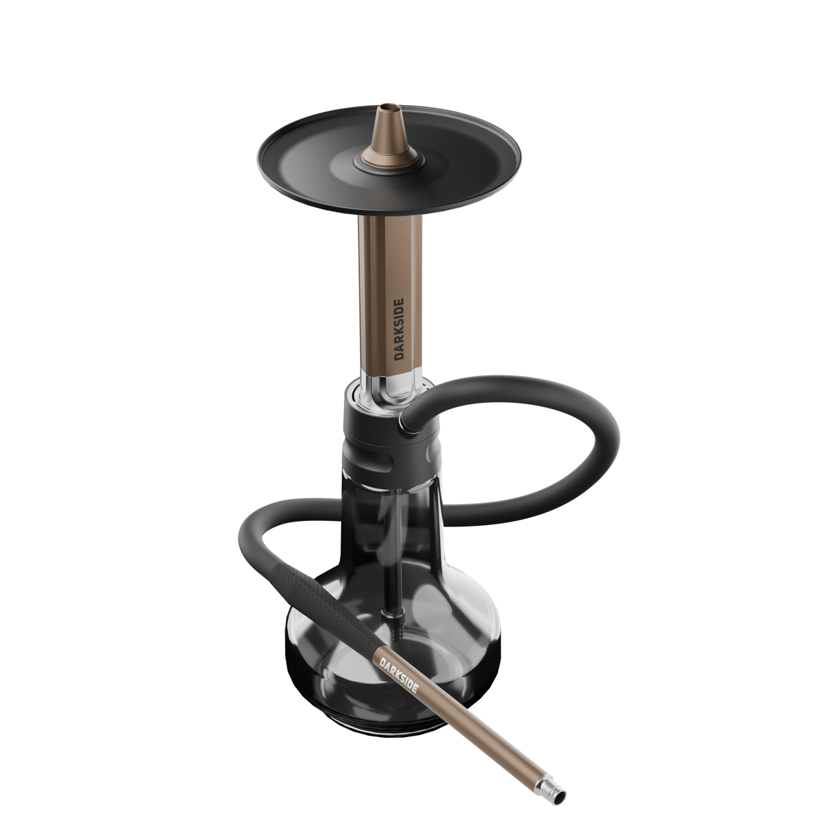 Darkside EVO Bronze shisha fully assembled with hose, mouthpiece and glass base shown together, image 2 of 8