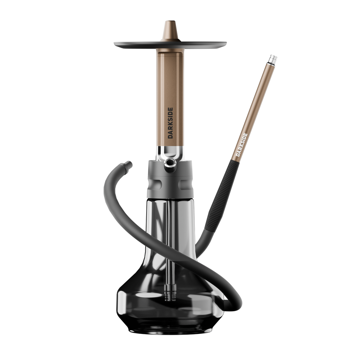 Darkside EVO Bronze shisha set with hose looped beside the glass base and stem, image 8 of 8