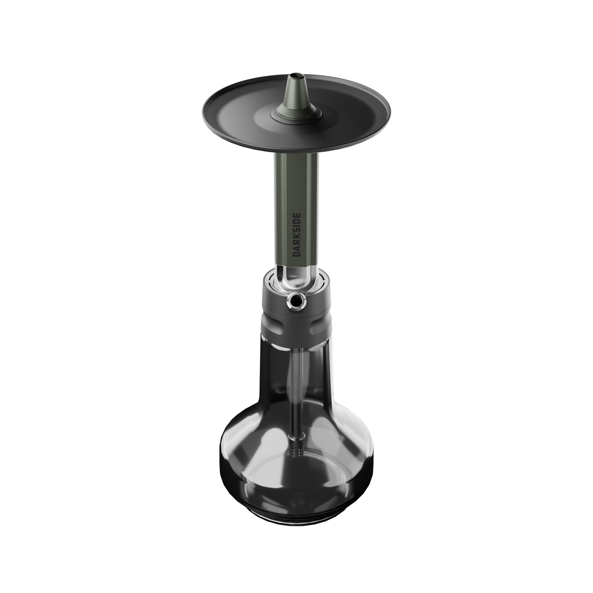 Darkside EVO shisha in green, side angle showing the anodised stem above the glass base, image 4 of 9