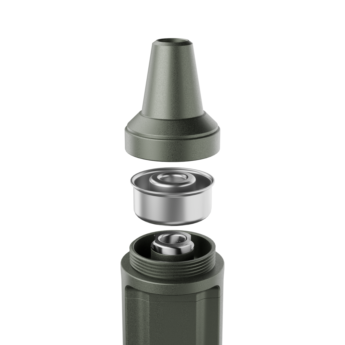 Darkside EVO shisha in green, exploded view of the diffuser cone and stem thread fitting, image 7 of 9