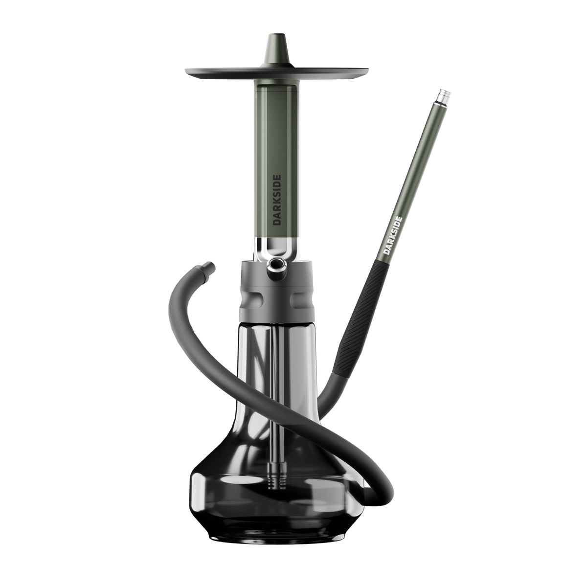 Darkside EVO shisha in green, full set with hose and mouthpiece laid beside the base, image 8 of 9
