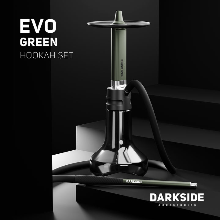 Darkside EVO Green shisha promotional image on a dark staged background with brand logo
