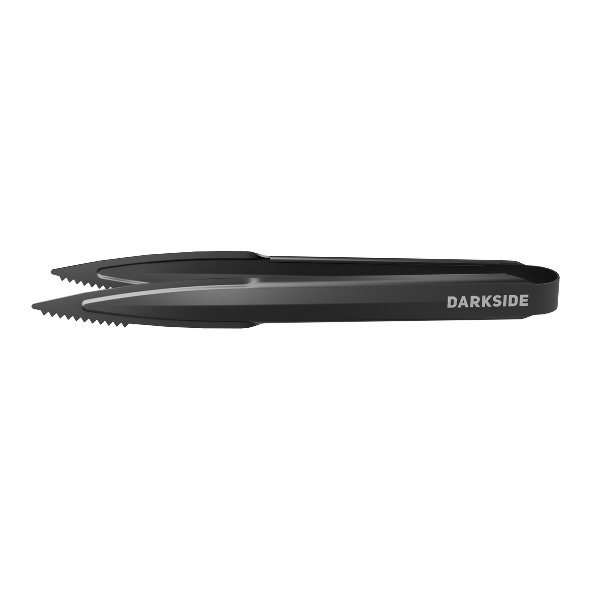 Close side view of Darkside Graphite shisha tongs showing the serrated jaw tips, image 2 of 2
