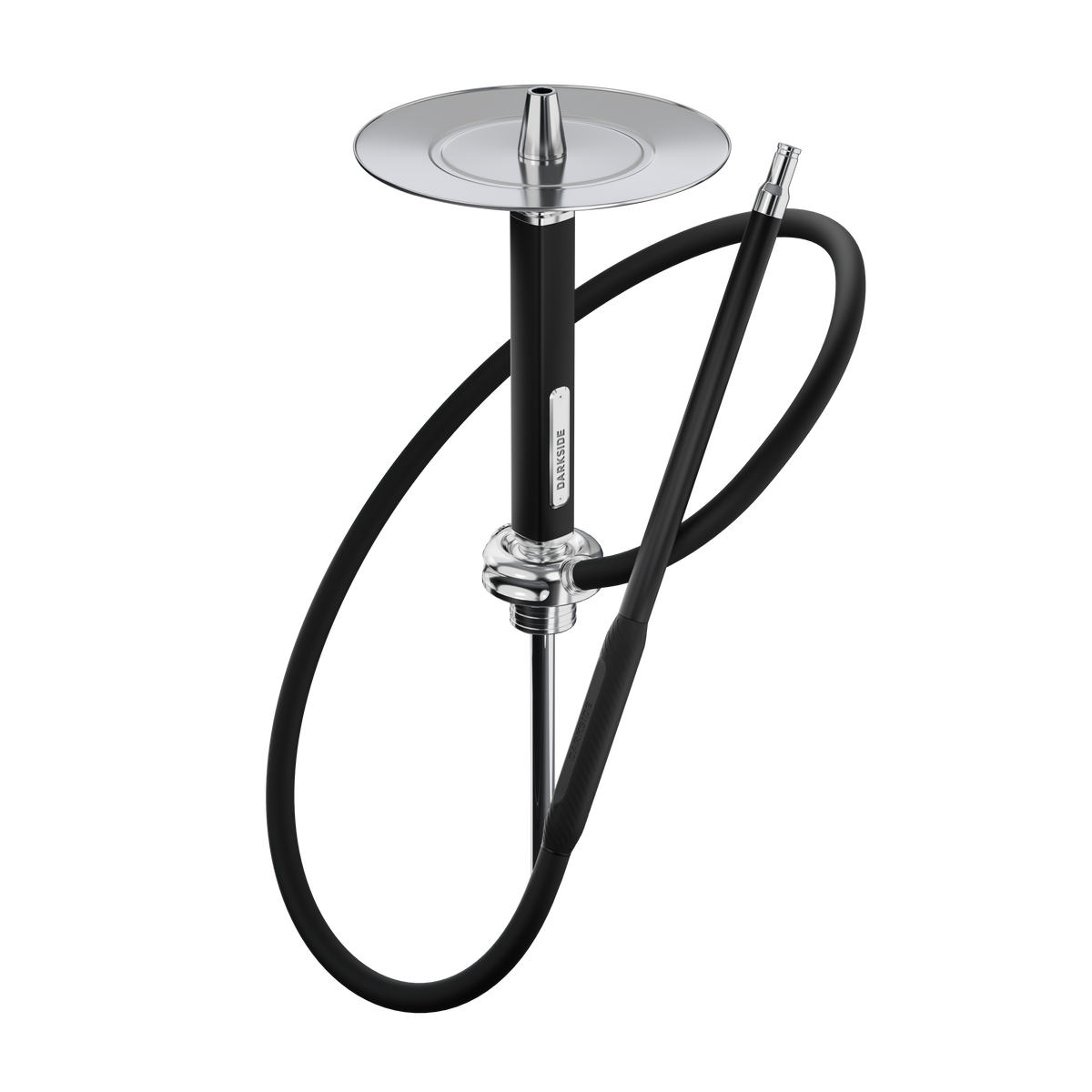 Darkside Ultima shisha shown fully assembled with black stem and coiled hose on white background, image 2 of 14