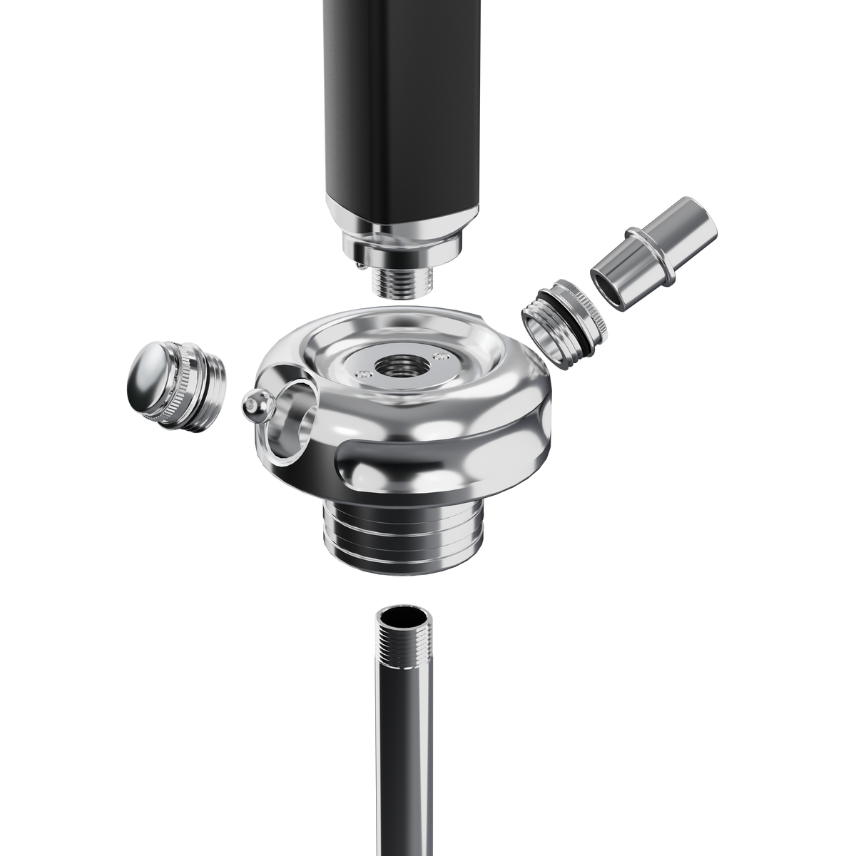 Darkside Ultima shisha base assembly shown exploded to reveal internal fitting parts, image 4 of 14