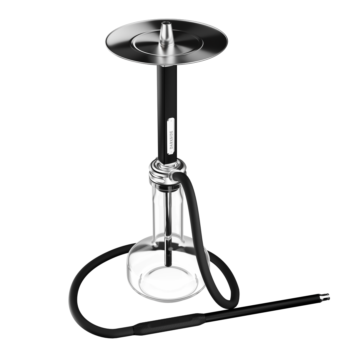Darkside Ultima shisha assembled with a clear glass base and coiled black hose, image 7 of 14