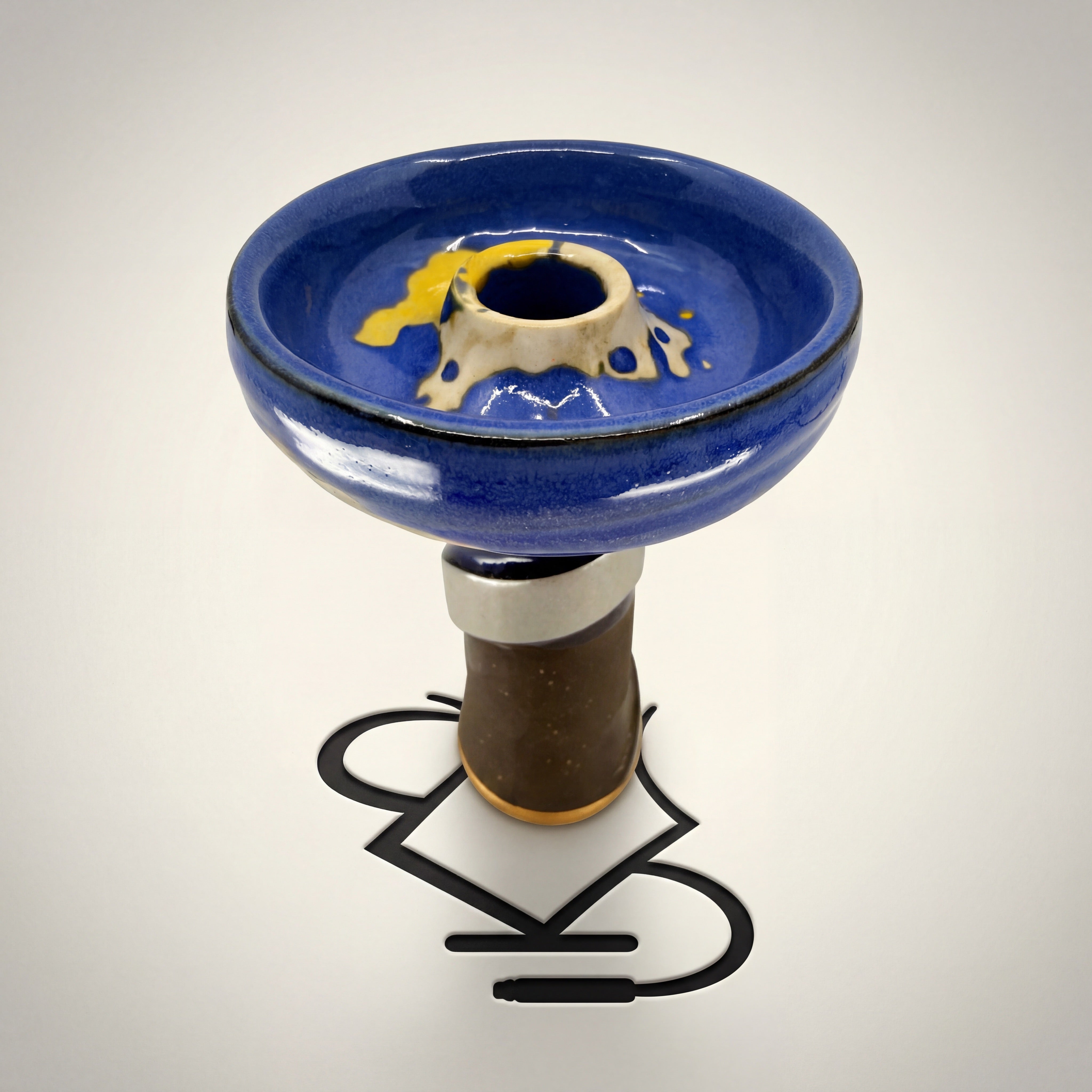 Ace phunnel bowl in Cobalt deep blue with cream spire and yellow glaze accent, gold-rimmed stem — The Premium Way