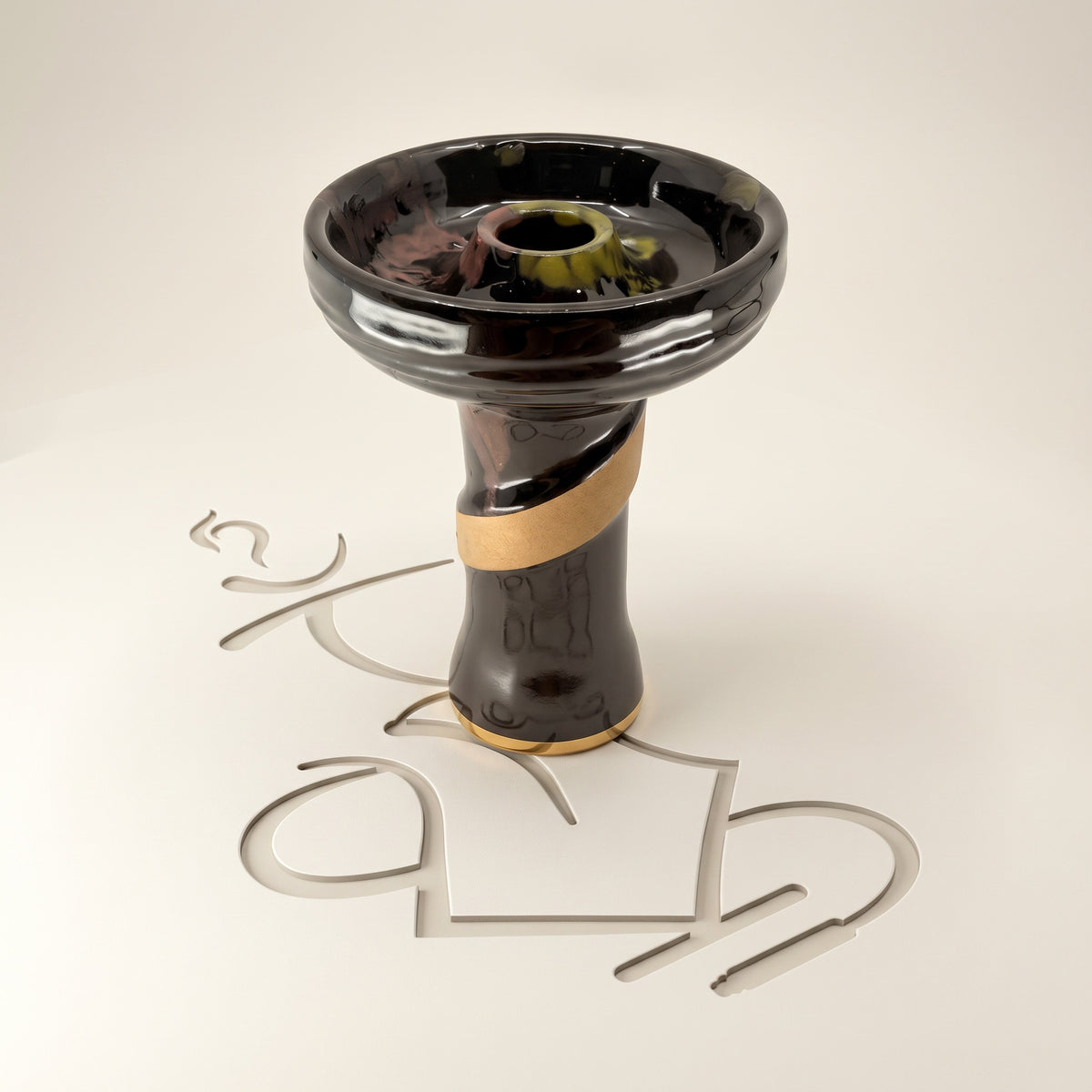 Ace phunnel bowl in Obsidian gloss black with wine and olive streaks, gold-rimmed stem — The Premium Way, image 4 of 4