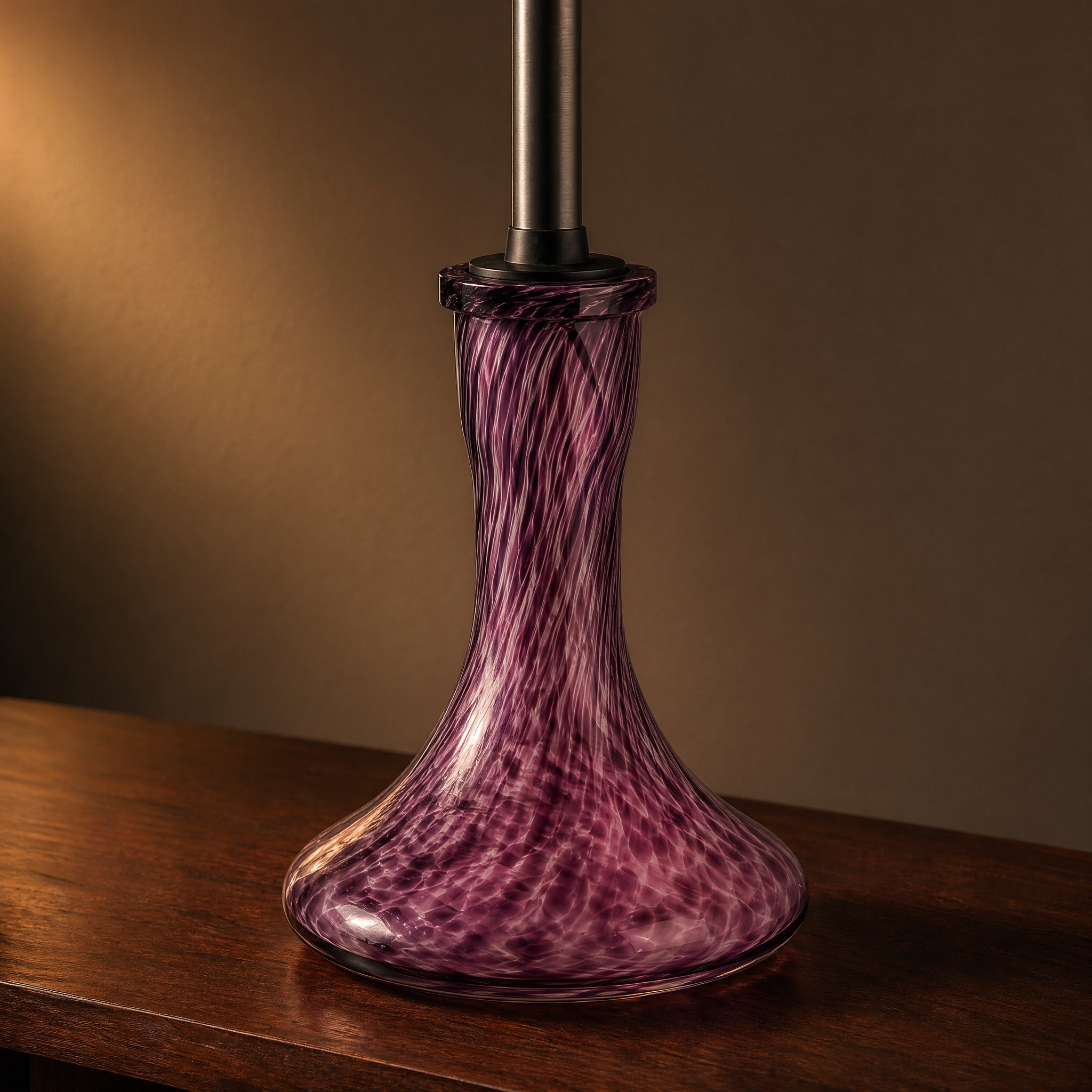 Amethyst Marble Russian vase seated on a modern 45mm Russian-fit shisha stem with grommet, purple glass with white streaks