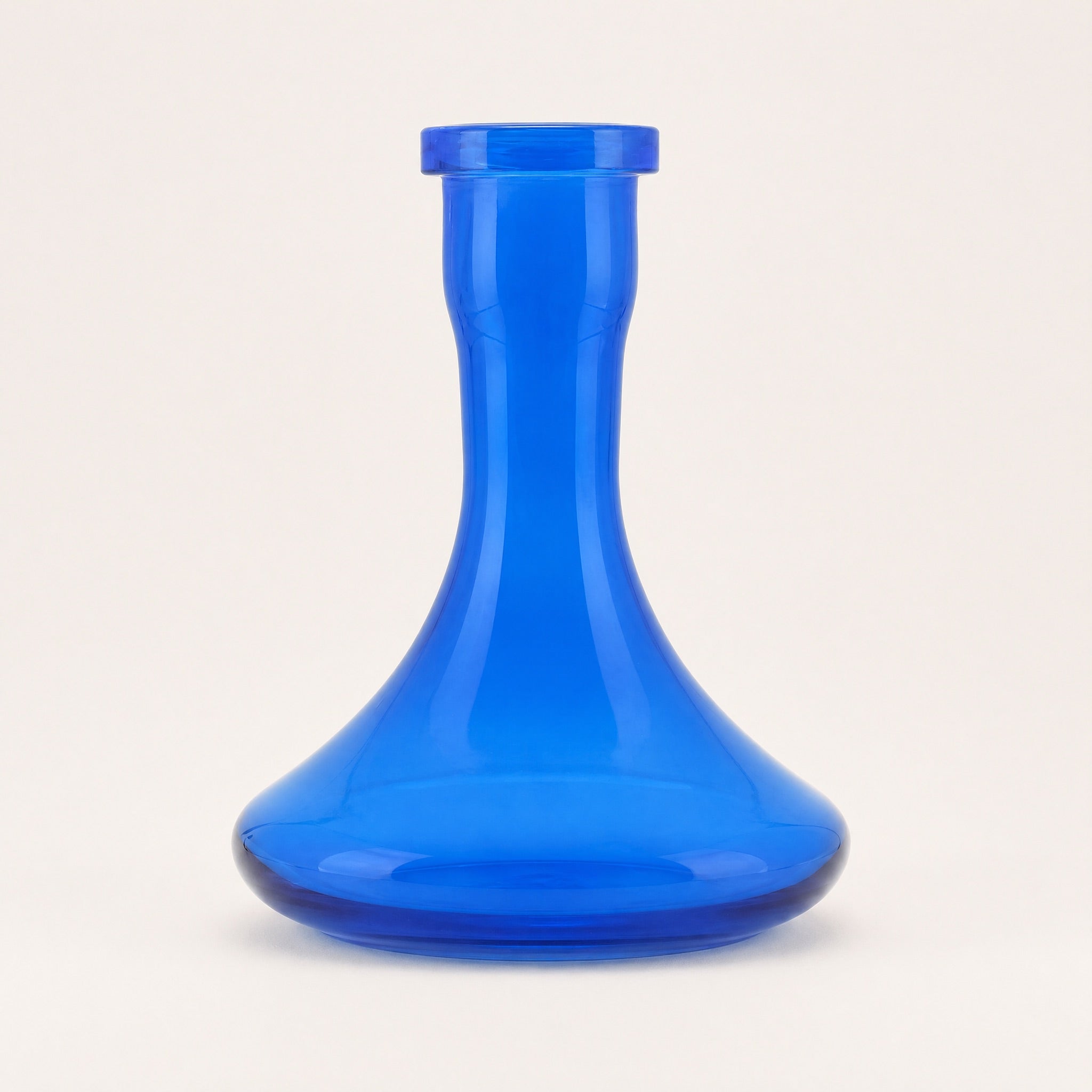 Essentials Azure Russian shisha vase in saturated blue tinted glass, 45mm Russian fit, three-quarter studio view