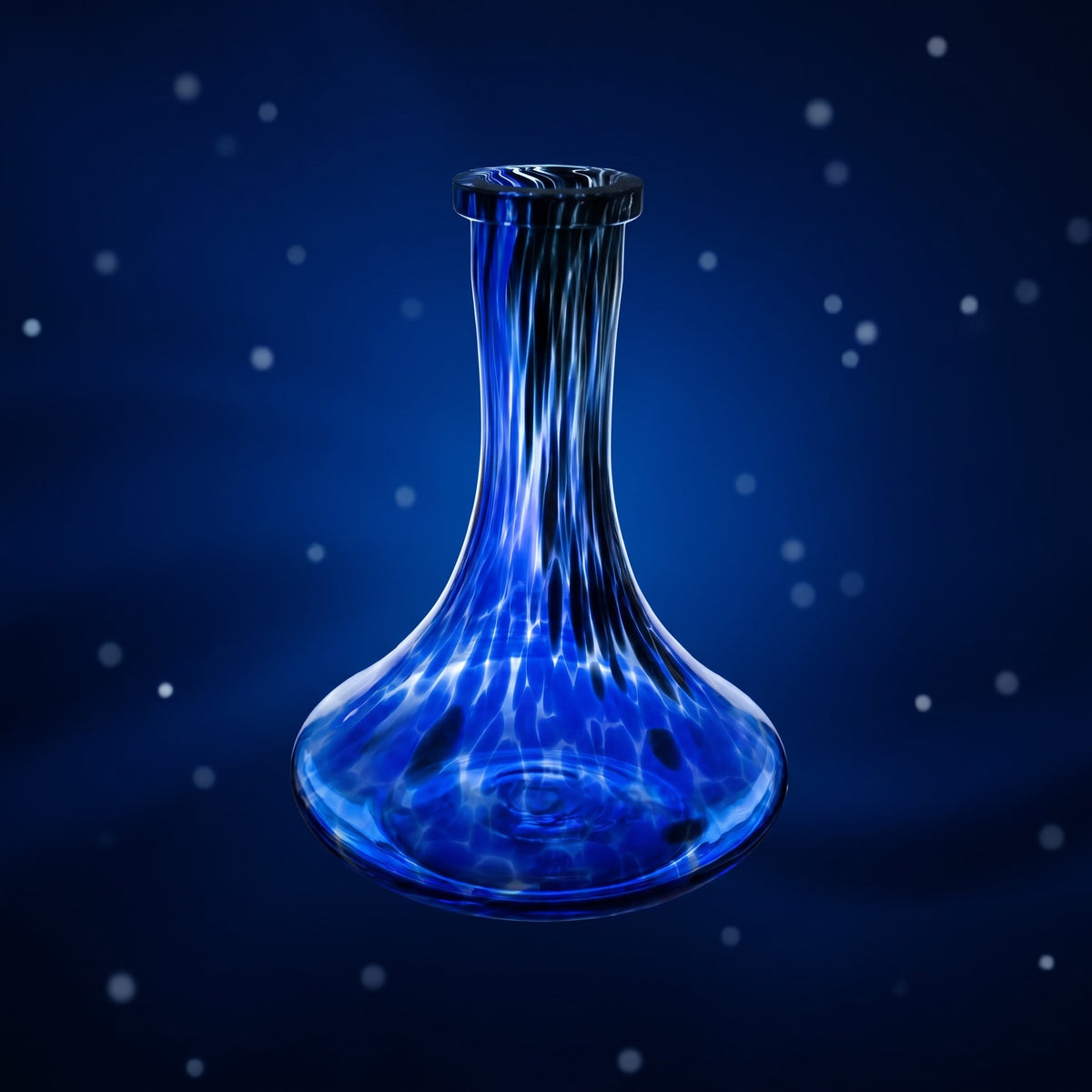 Cobalt Galaxy shisha vase suspended in a deep cobalt cosmic field with scattered pale pinpoints, image 4 of 5