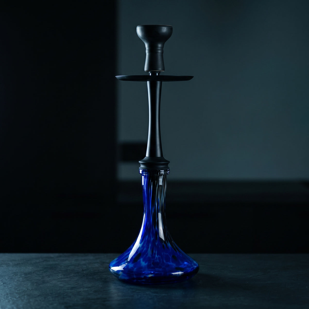 Cobalt Galaxy shisha vase assembled with a modern Russian-spec stem and ceramic phunnel bowl, image 3 of 5