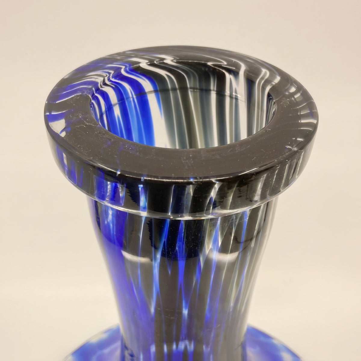 Macro detail of Cobalt Galaxy shisha vase rolled lip showing substantial hand-blown glass wall thickness, image 5 of 5