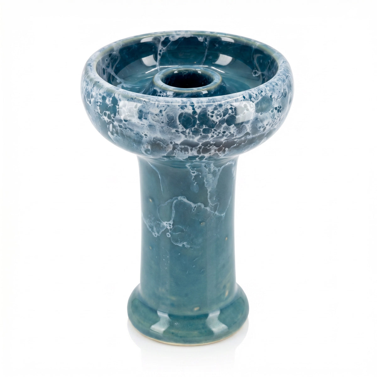 Essentials Joker Phunnel shisha bowl in Tsunami teal bubble-marble glaze on pure white background, ready for downstream use., image 3 of 5