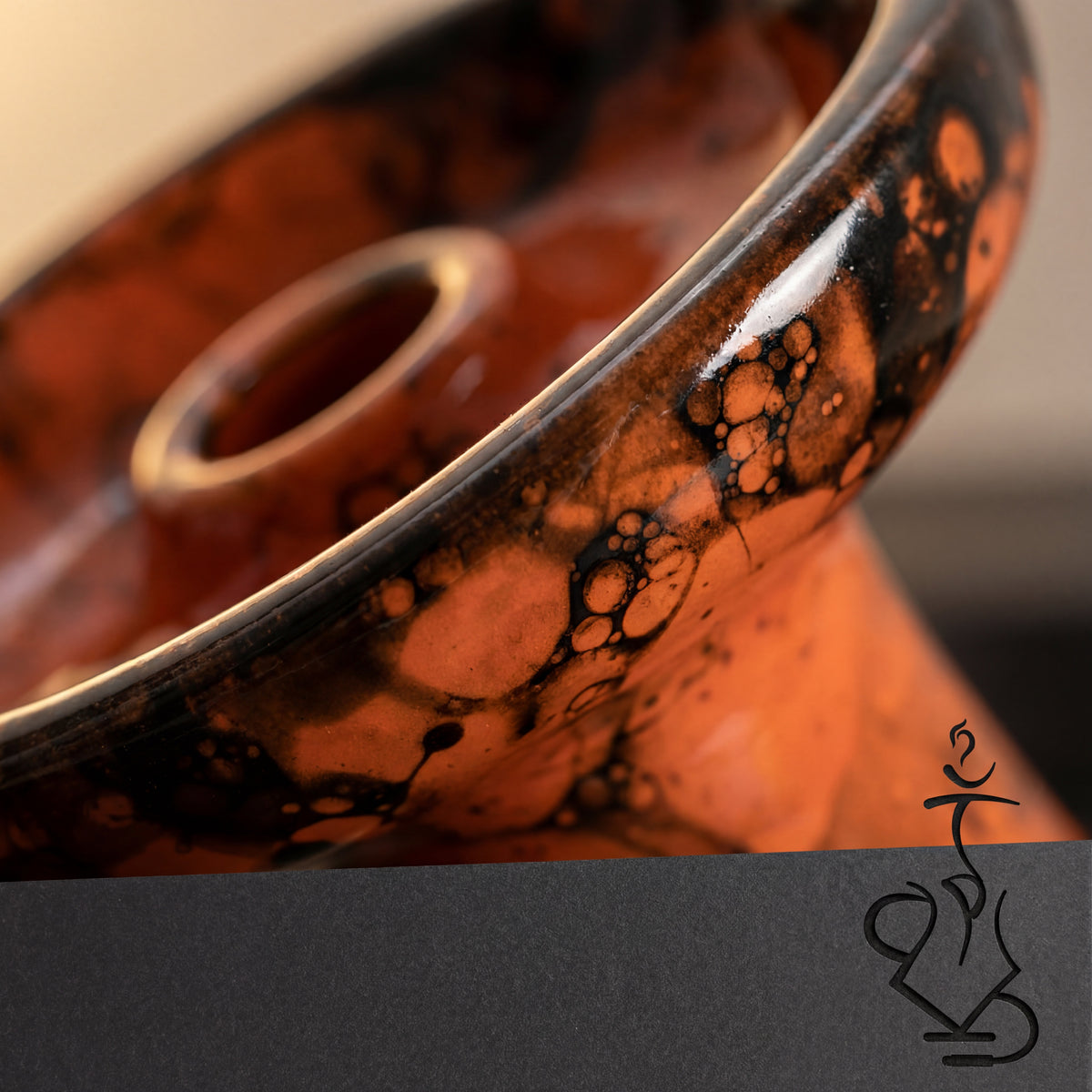 Close-up of Essentials King Phunnel Blaze glaze showing hand-finished bubble-marble pattern — The Premium Way, image 4 of 5