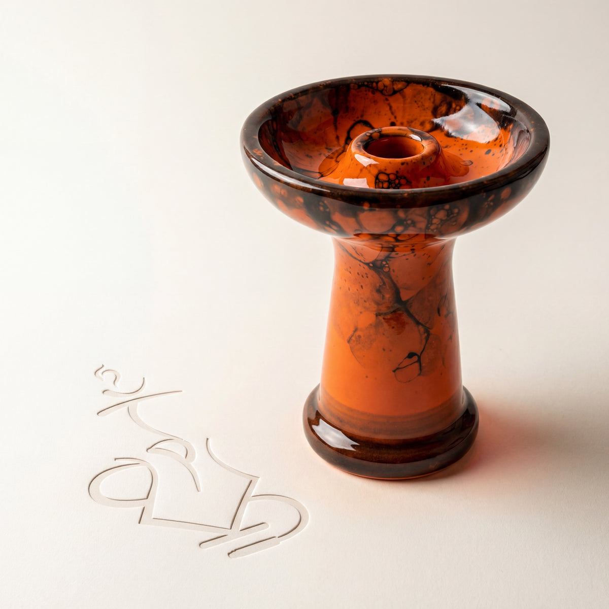 Essentials King Phunnel Bowl in Blaze orange glaze with dark bubble-marble pattern, warm studio shot — The Premium Way, image 2 of 5