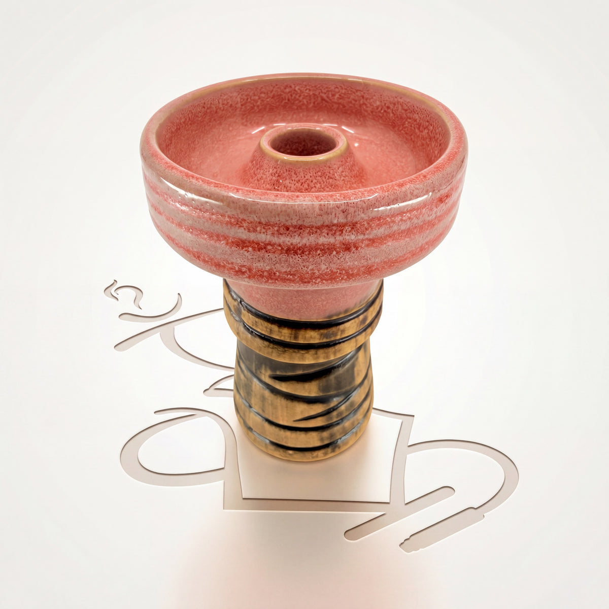Knight Phunnel Shisha Bowl in Dawn — coral pink striped bowl with alternating tan and charcoal ringed stem, image 6 of 7