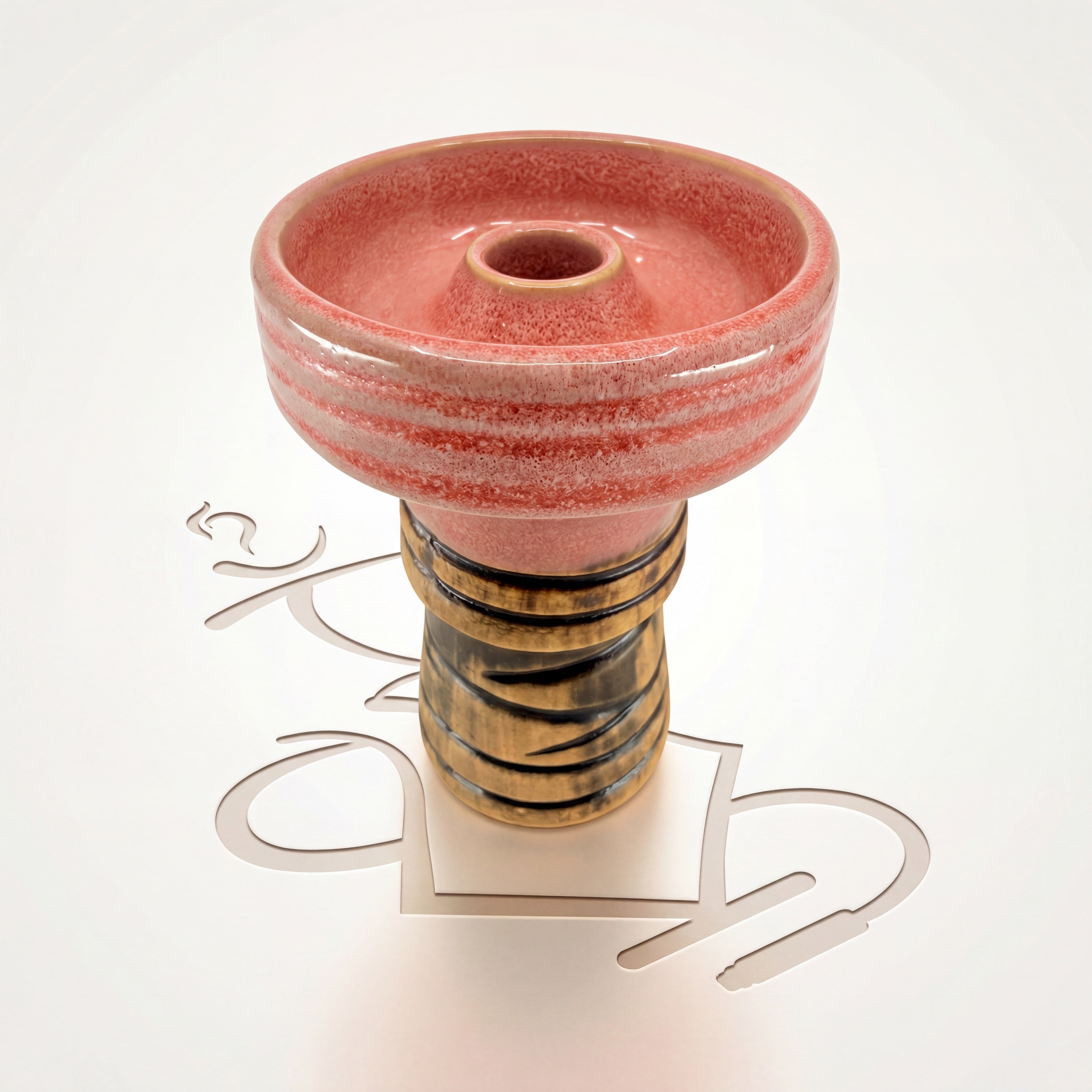 Knight Phunnel Shisha Bowl in Dawn — coral pink striped bowl with alternating tan and charcoal ringed stem