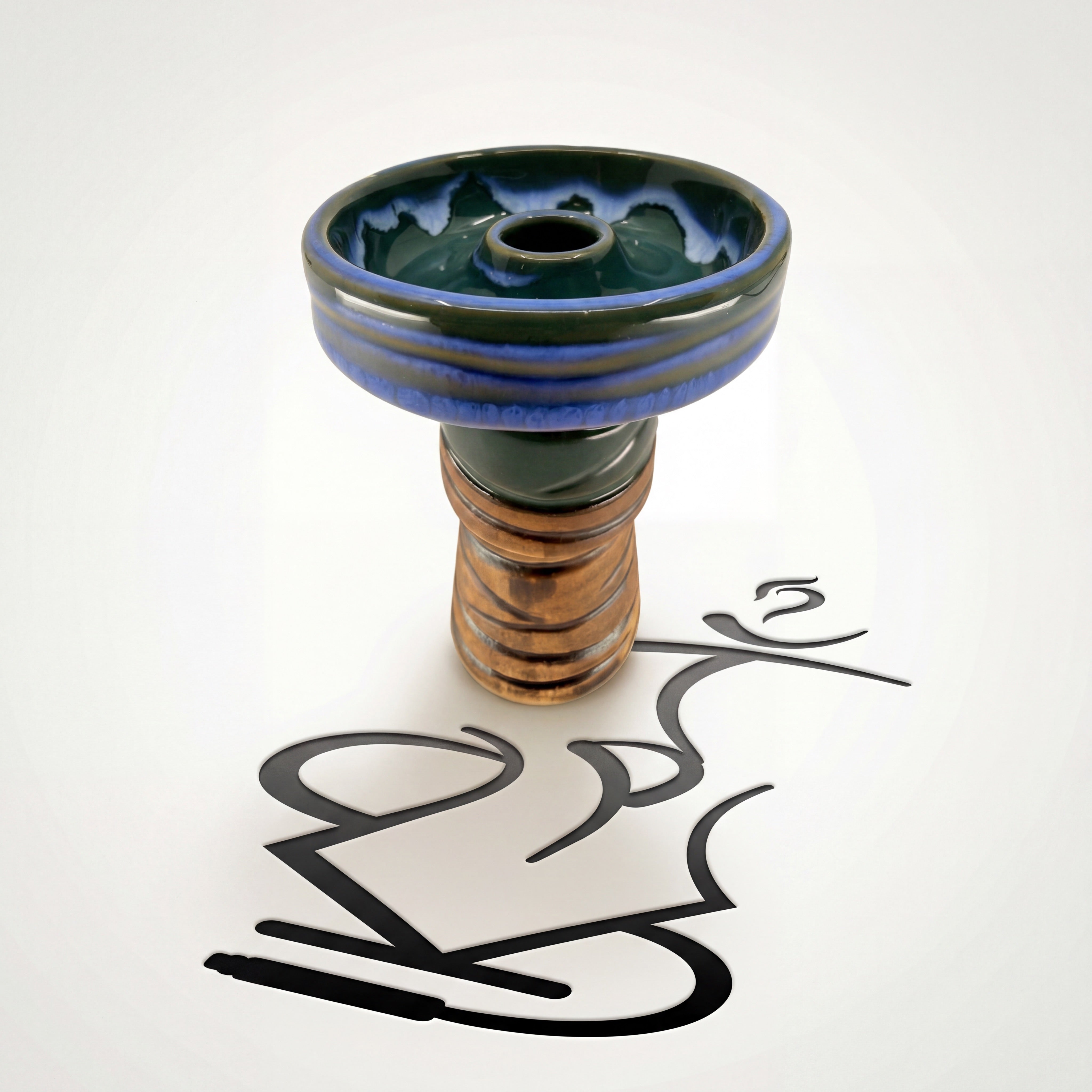 Knight Phunnel Shisha Bowl in Guardian — deep forest green bowl with blue wave drip glaze and ringed stem