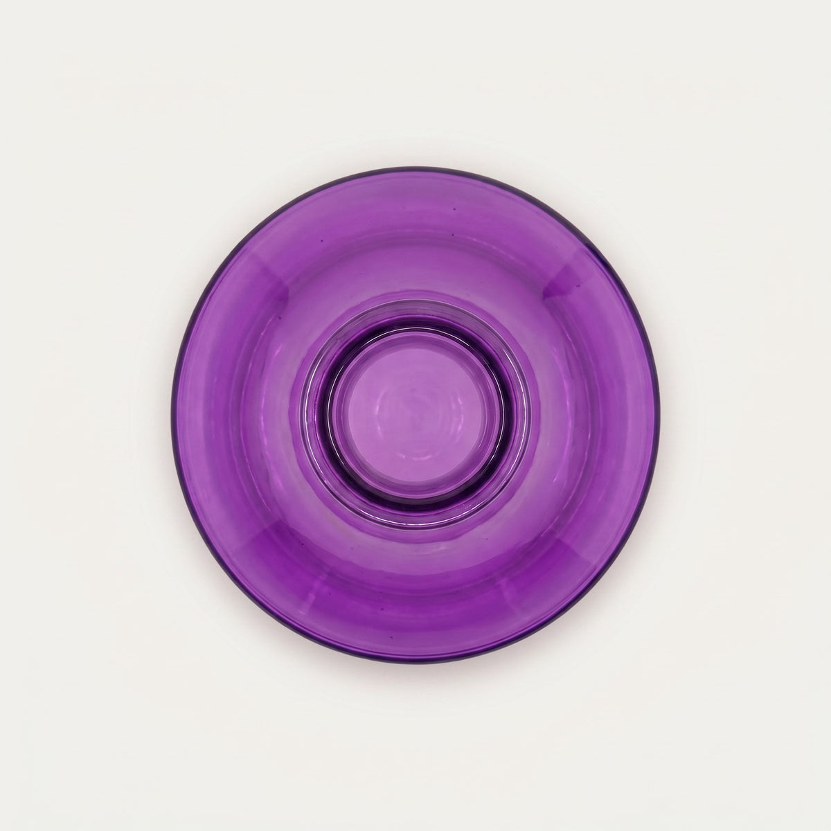 Top-down view of Purple Russian shisha vase showing rolled lip, 45mm neck opening, and concentric flared body in vivid amethyst glass, image 3 of 3