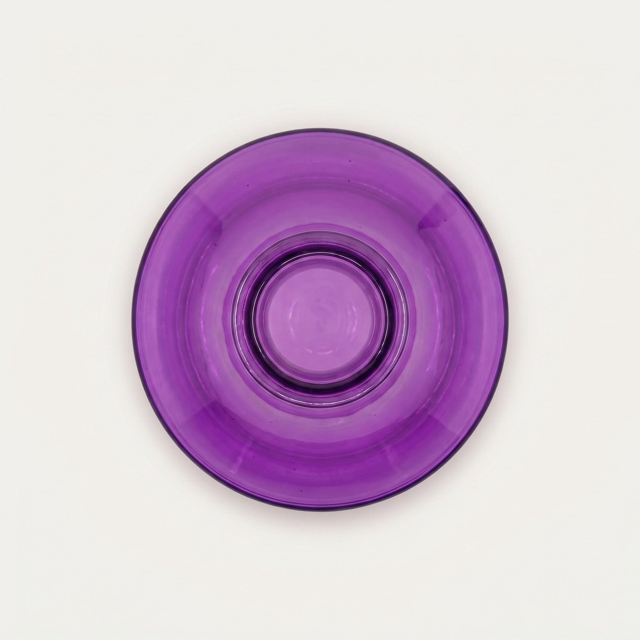 Top-down view of Purple Russian shisha vase showing rolled lip, 45mm neck opening, and concentric flared body in vivid amethyst glass