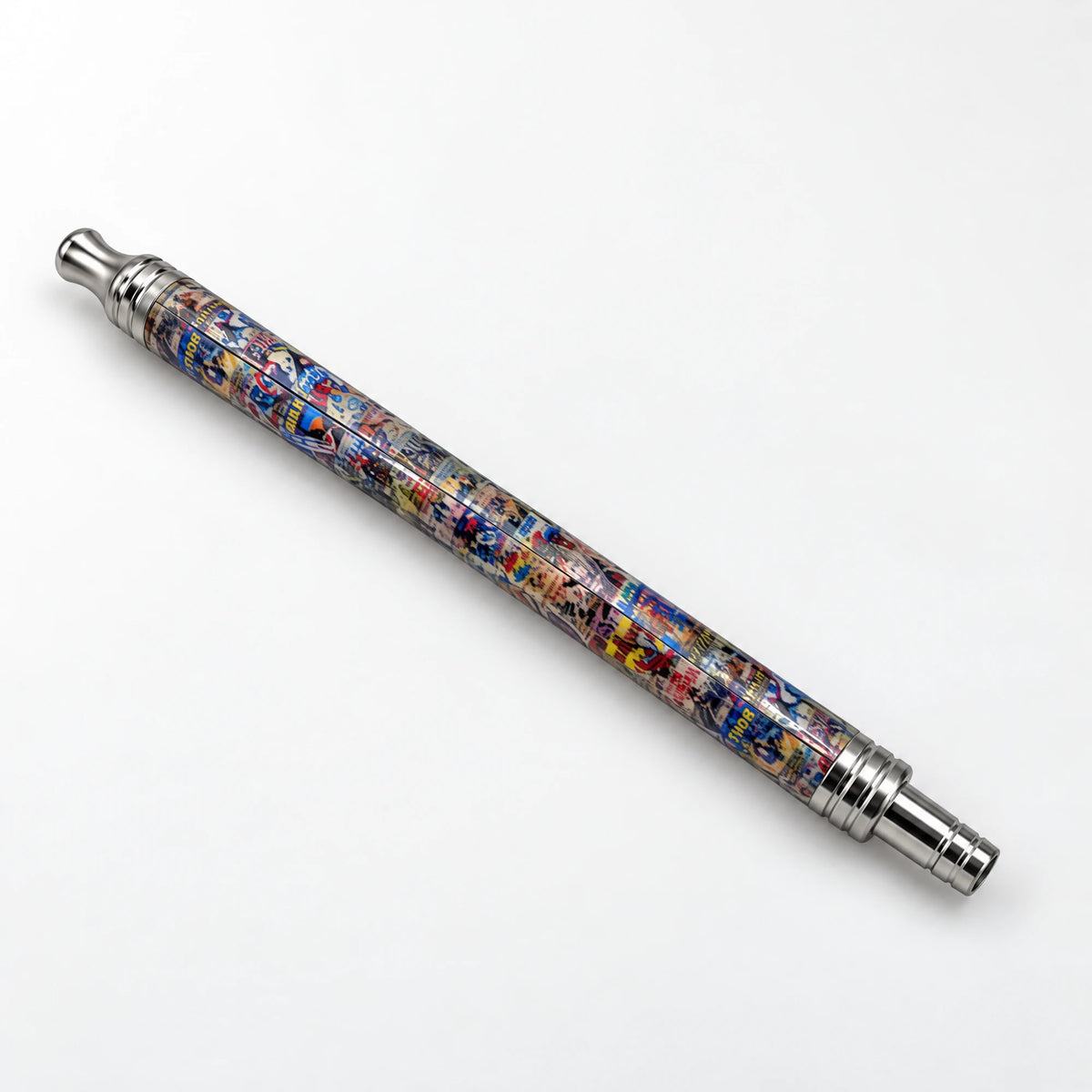 Essentials resin shisha mouthpiece handle with a comic print pattern and polished steel ends, example design, image 2 of 3