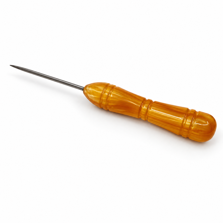 Essentials resin shisha poker in Gold, a amber gold resin handle with a fine steel pin