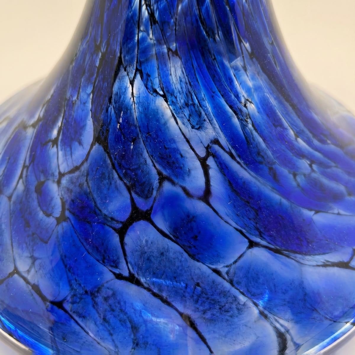 Macro of Sapphire Web vase by Essentials, irregular black veined cells in deep cobalt hand-blown glass, image 3 of 4