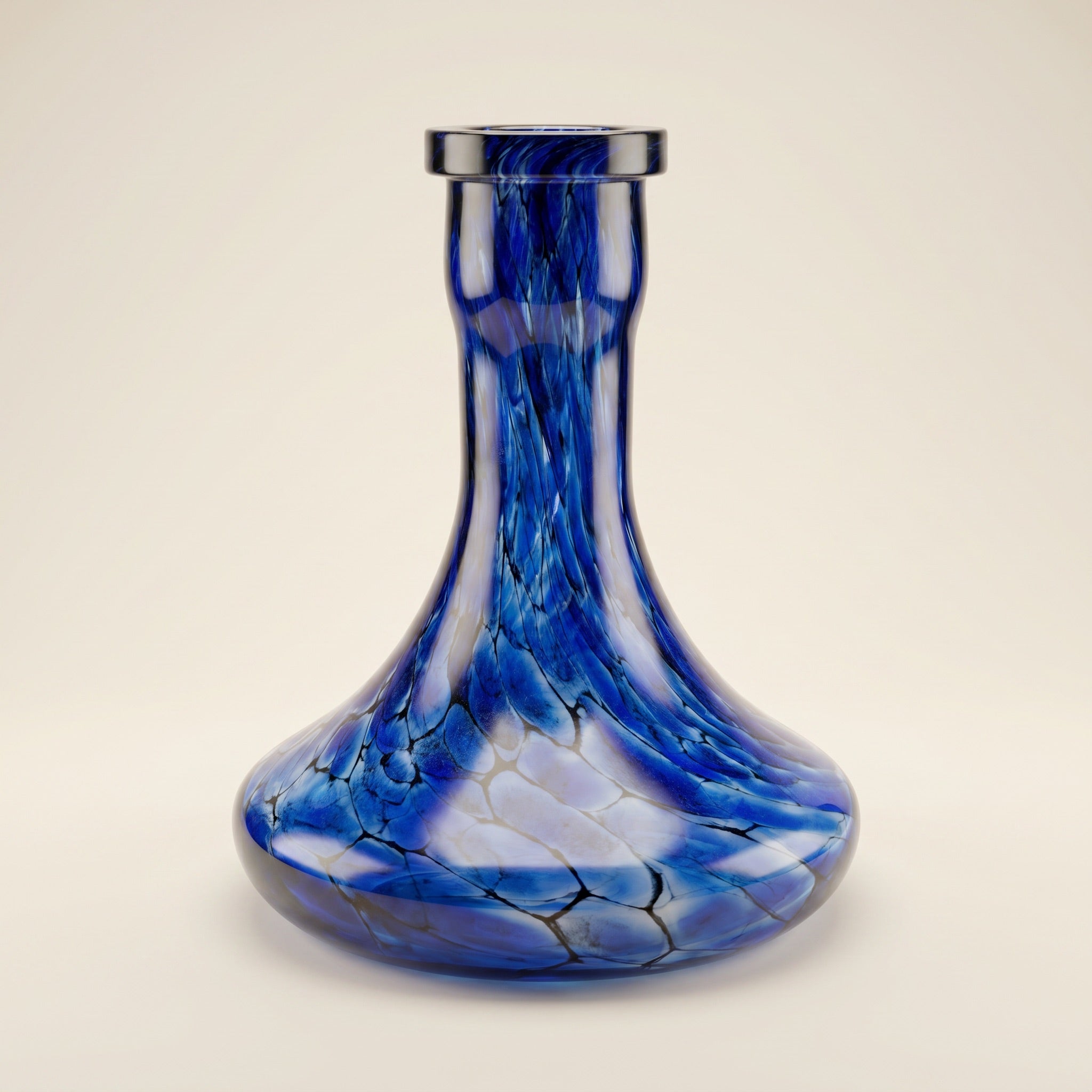 Sapphire Web Russian shisha vase by Essentials, cobalt hand-blown glass with black cellular crackle pattern, 45mm fit