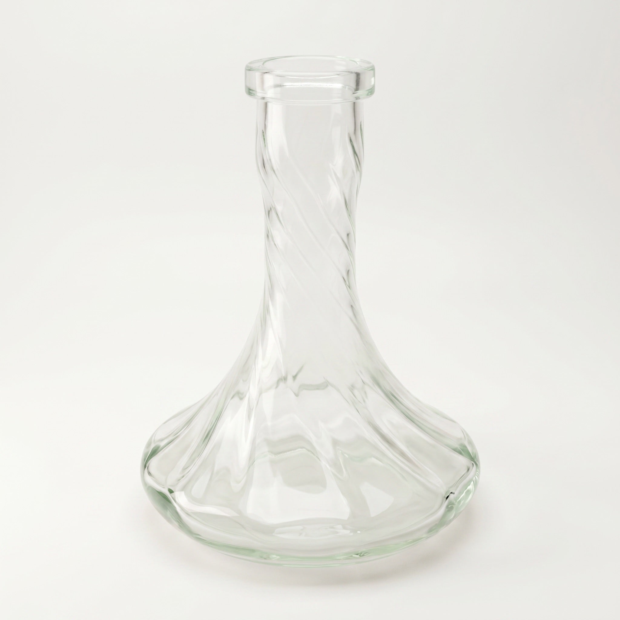 Essentials Twist Clear Russian shisha vase, optic-moulded spiral glass with 45mm Russian fit neck, three-quarter studio view