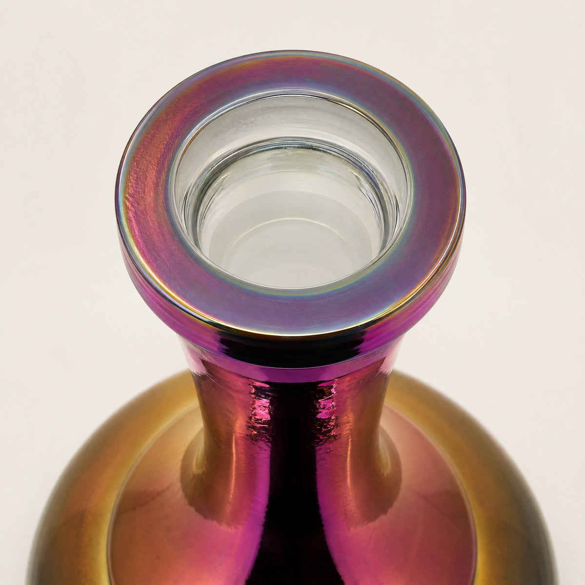 Hookah Tree Aurora top-down view showing iridescent exterior coating and unfinished clear glass interior cavity, image 5 of 5