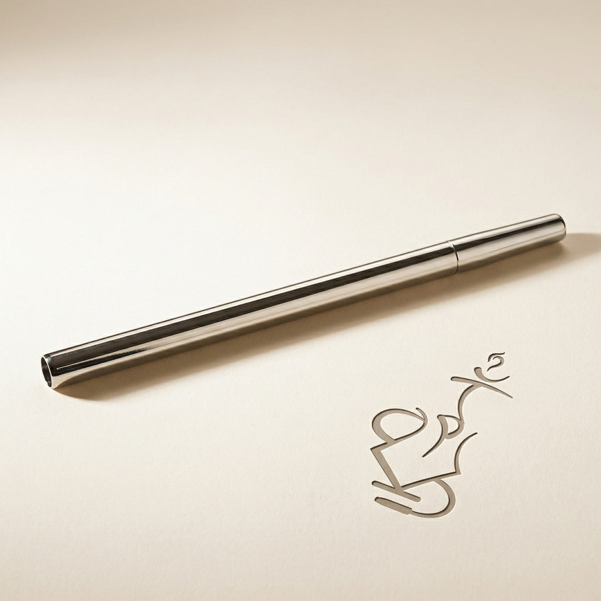 Hooligan polished stainless steel chrome shisha mouthpiece, slim tubular hand-held style shown alone in a warm white studio., image 7 of 25