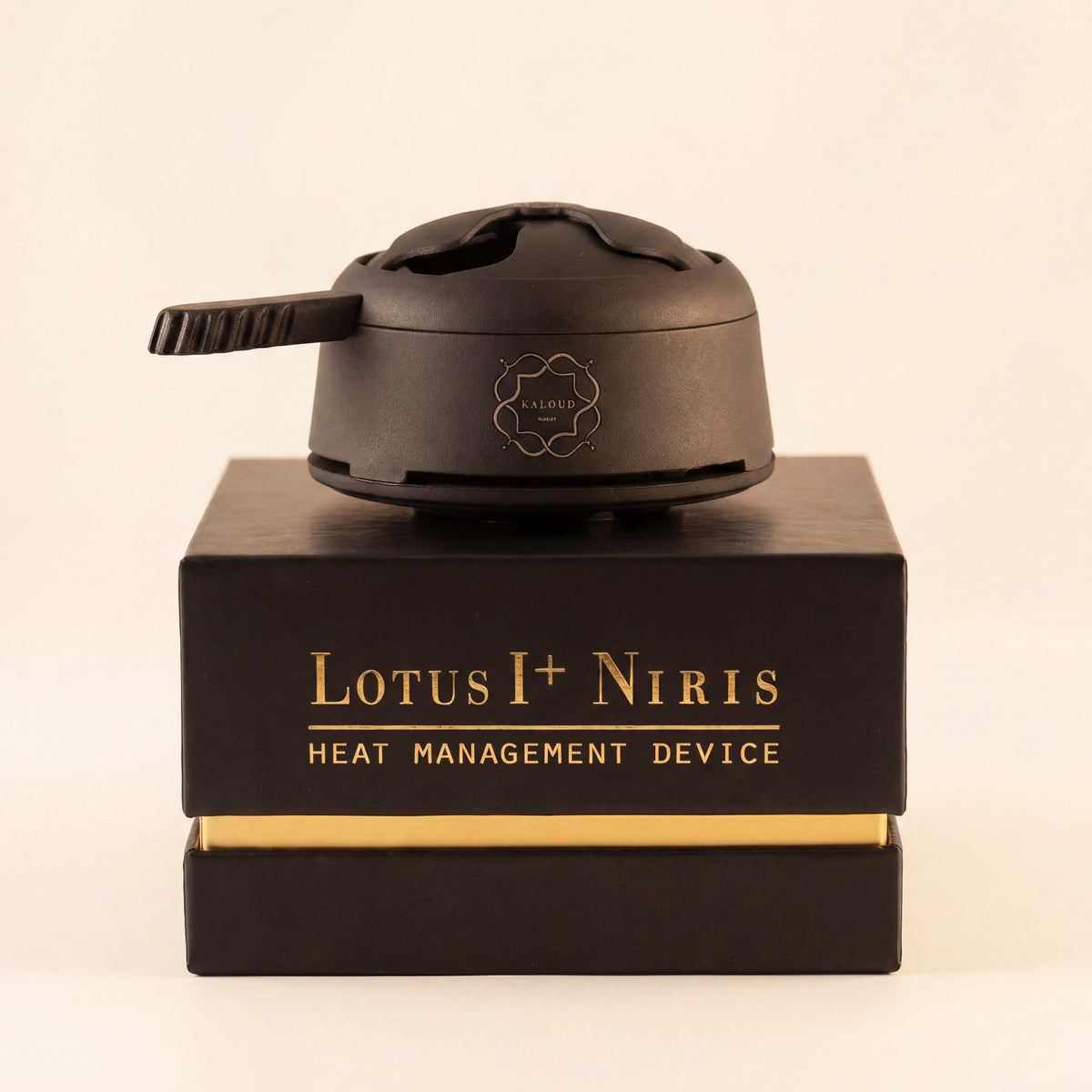 Kaloud Lotus I+ Niris Black HMD atop its black and gold premium retail packaging box at The Premium Way., image 11 of 15