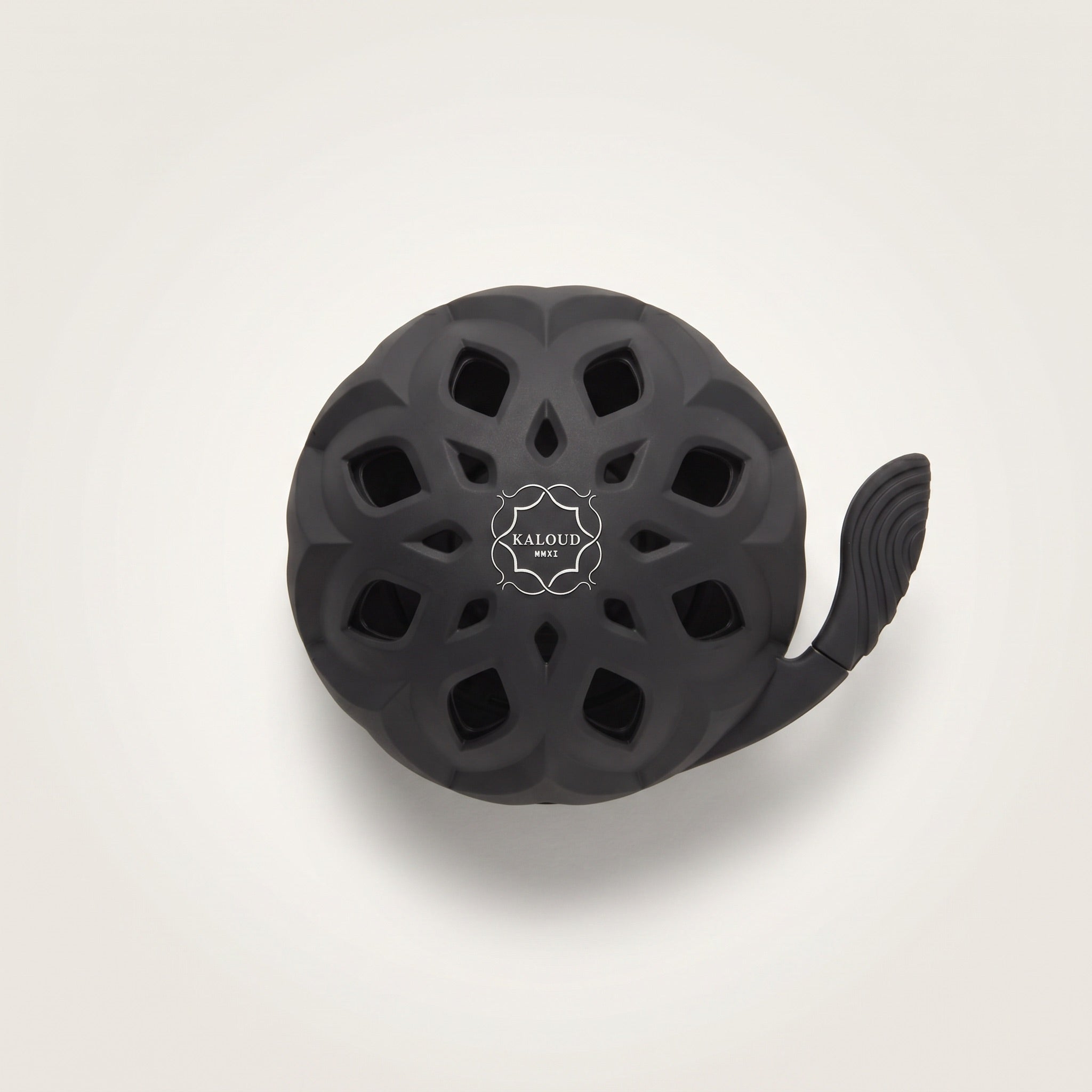 Top-down view of Kaloud Lotus I+3 Niris Black HMD lotus-petal vented lid in matte aluminium