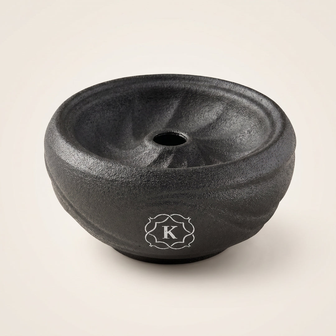 Kaloud Samsaris Kore All Ceramic shisha bowl with swirl flute body and silver K cartouche