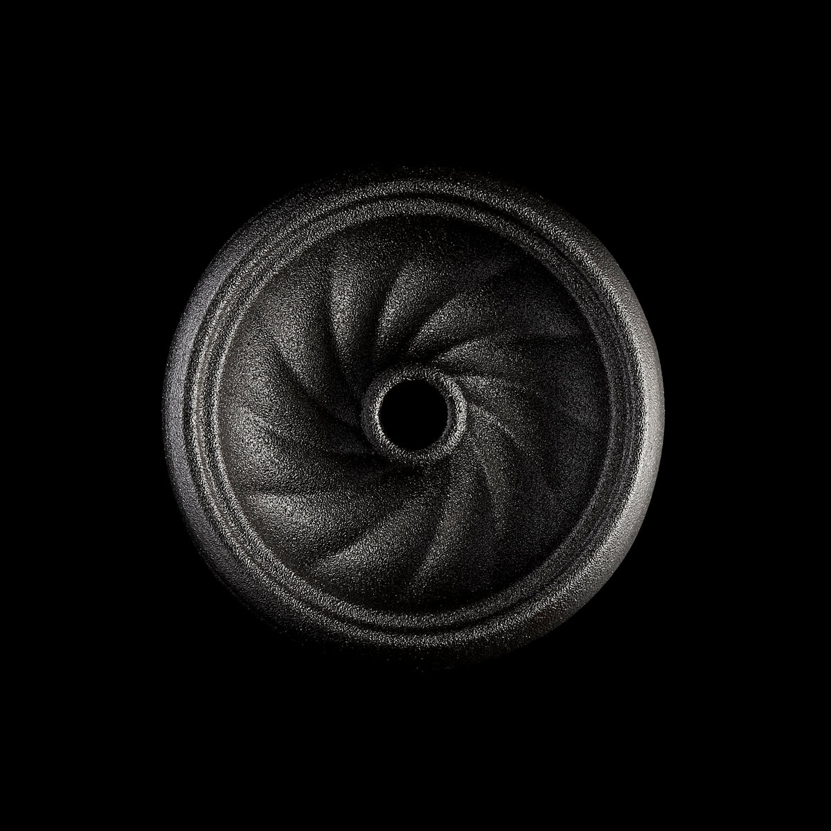 Top-down view of Kaloud Samsaris Kore all ceramic phunnel bowl showing centre spire and swirl channels, image 10 of 11